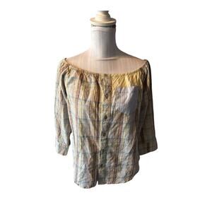 cousin earl Blue Plaid Blouse Off Shoulder Size S